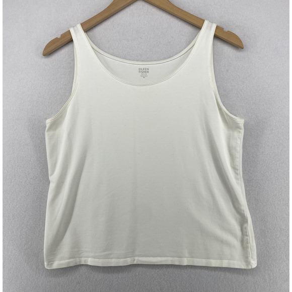 EILEEN FISHER Tank Top PL Stretch Organic Cotton Jersey Scoop Neck Shell White - Picture 1 of 12